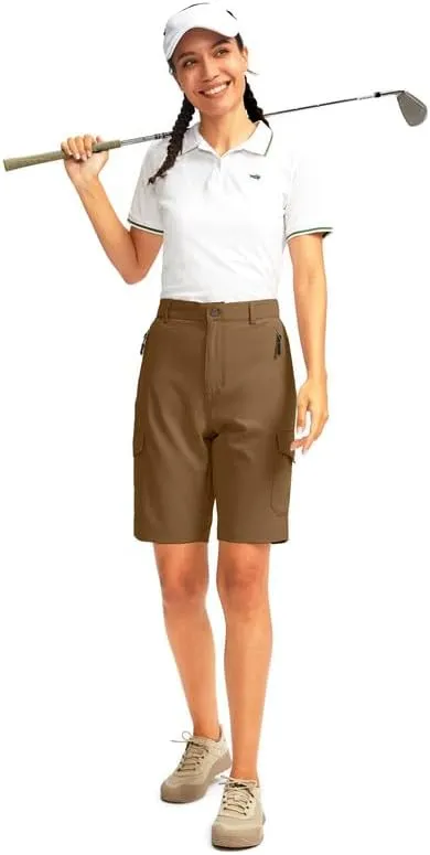 Women's 10" Hiking Golf Long Shorts with 5 Pockets Knee Length Lightweight Quick Dry Cargo Bermuda Shorts for Women