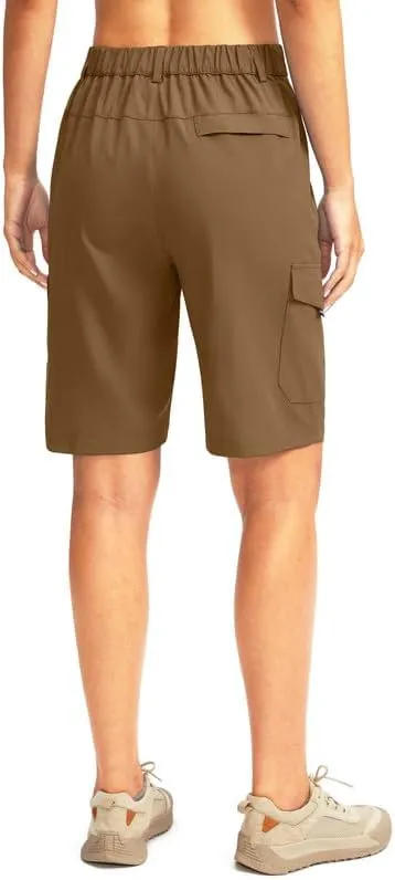 Women's 10" Hiking Golf Long Shorts with 5 Pockets Knee Length Lightweight Quick Dry Cargo Bermuda Shorts for Women