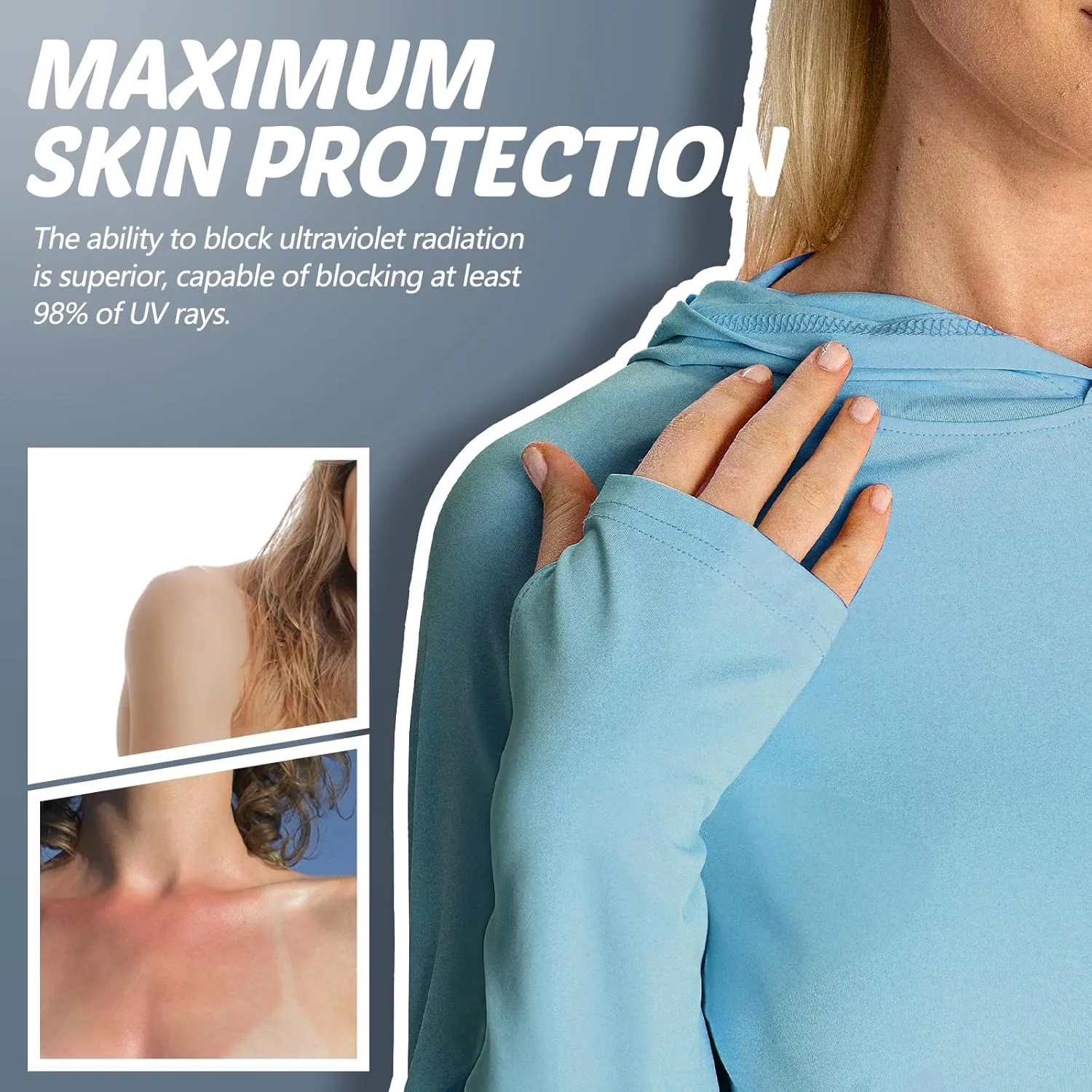 women‘s 2 Pack UPF50  Sun Shirt Long Sleeve Hoodies UV Protection Clothing Hiking Athletic Outdoor Lightweight Shirt