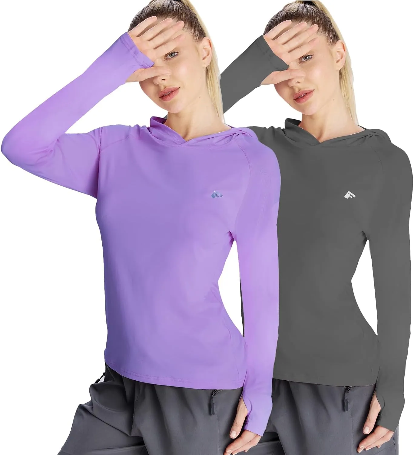 women‘s 2 Pack UPF50  Sun Shirt Long Sleeve Hoodies UV Protection Clothing Hiking Athletic Outdoor Lightweight Shirt