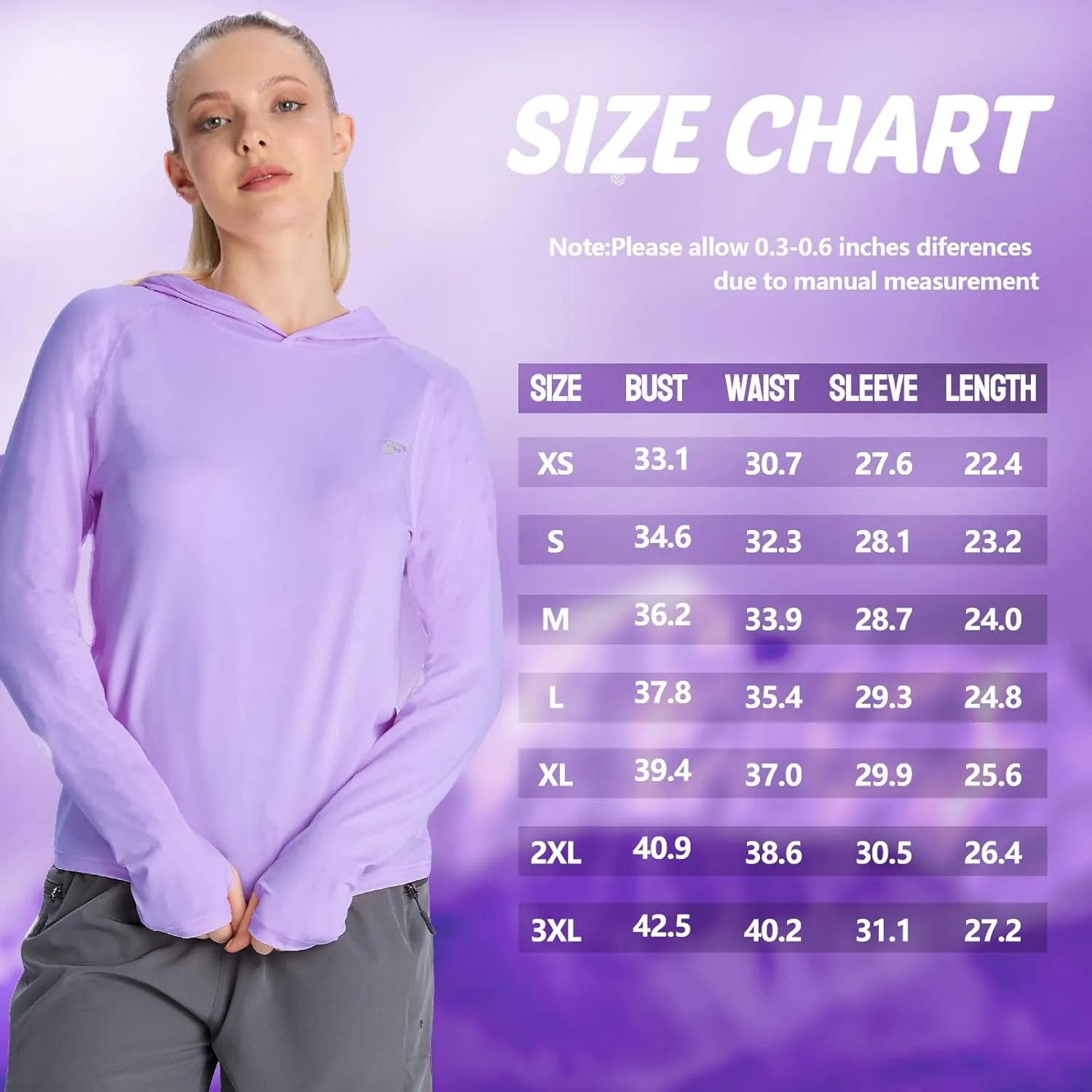 women‘s 2 Pack UPF50  Sun Shirt Long Sleeve Hoodies UV Protection Clothing Hiking Athletic Outdoor Lightweight Shirt