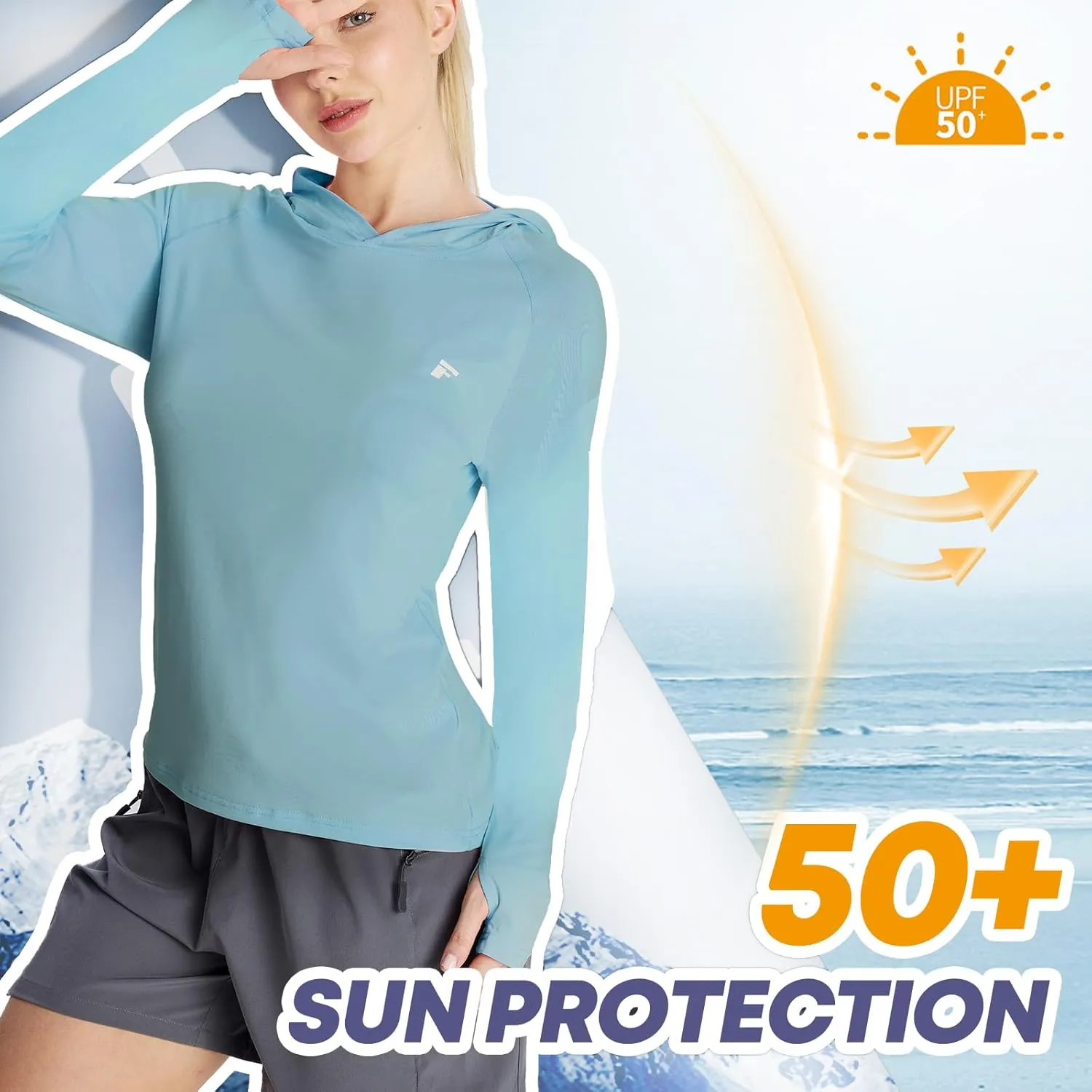 women‘s 2 Pack UPF50  Sun Shirt Long Sleeve Hoodies UV Protection Clothing Hiking Athletic Outdoor Lightweight Shirt