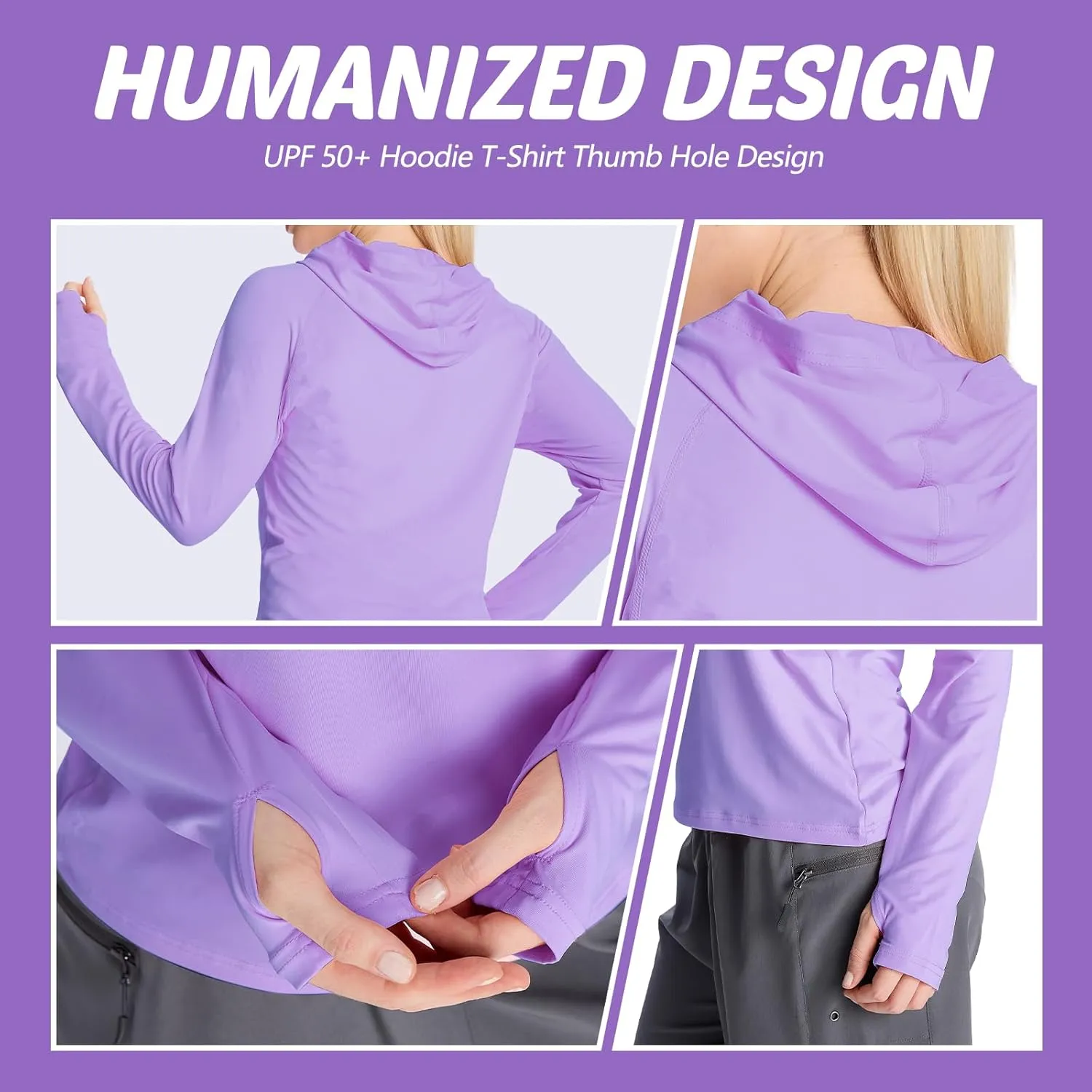 women‘s 2 Pack UPF50  Sun Shirt Long Sleeve Hoodies UV Protection Clothing Hiking Athletic Outdoor Lightweight Shirt