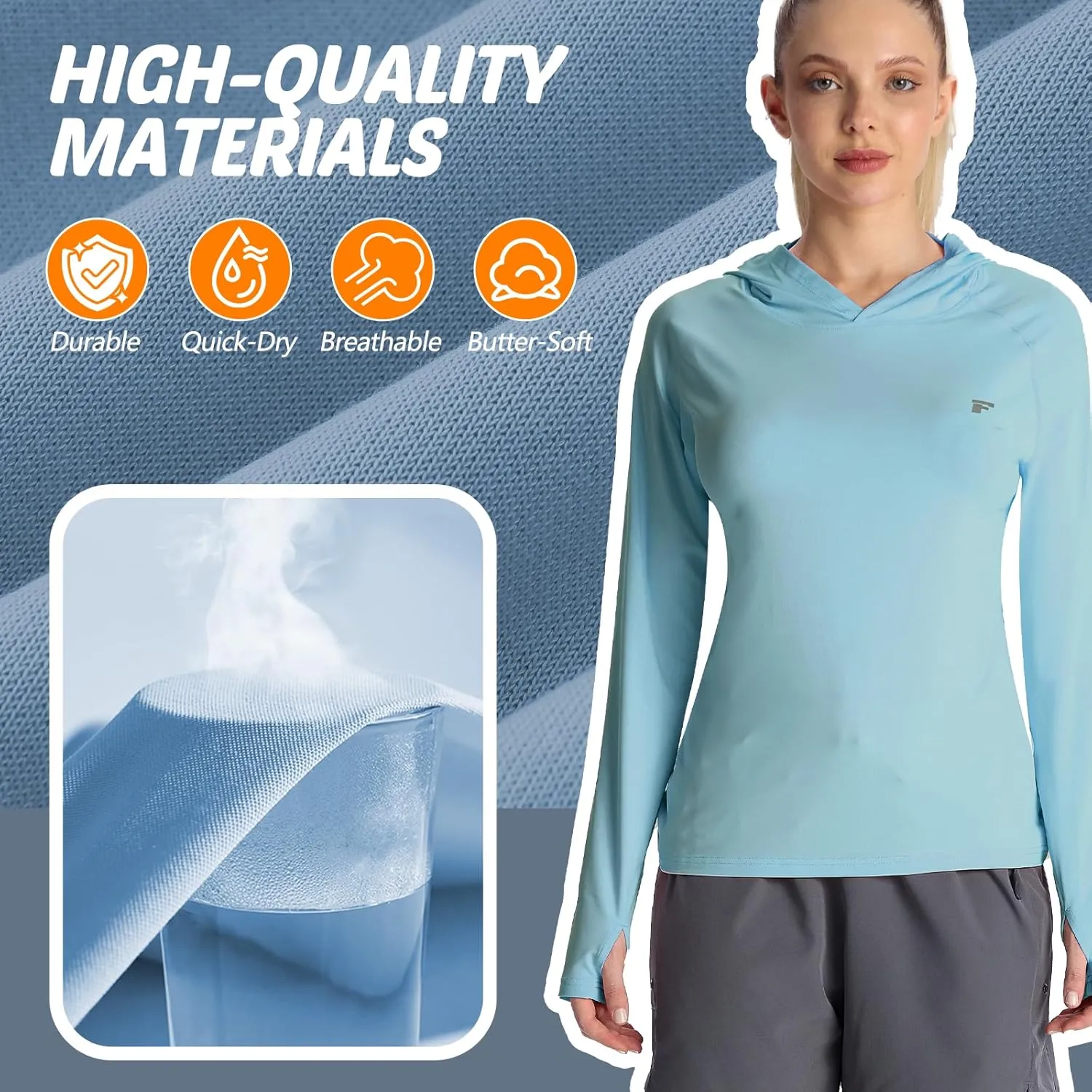 women‘s 2 Pack UPF50  Sun Shirt Long Sleeve Hoodies UV Protection Clothing Hiking Athletic Outdoor Lightweight Shirt