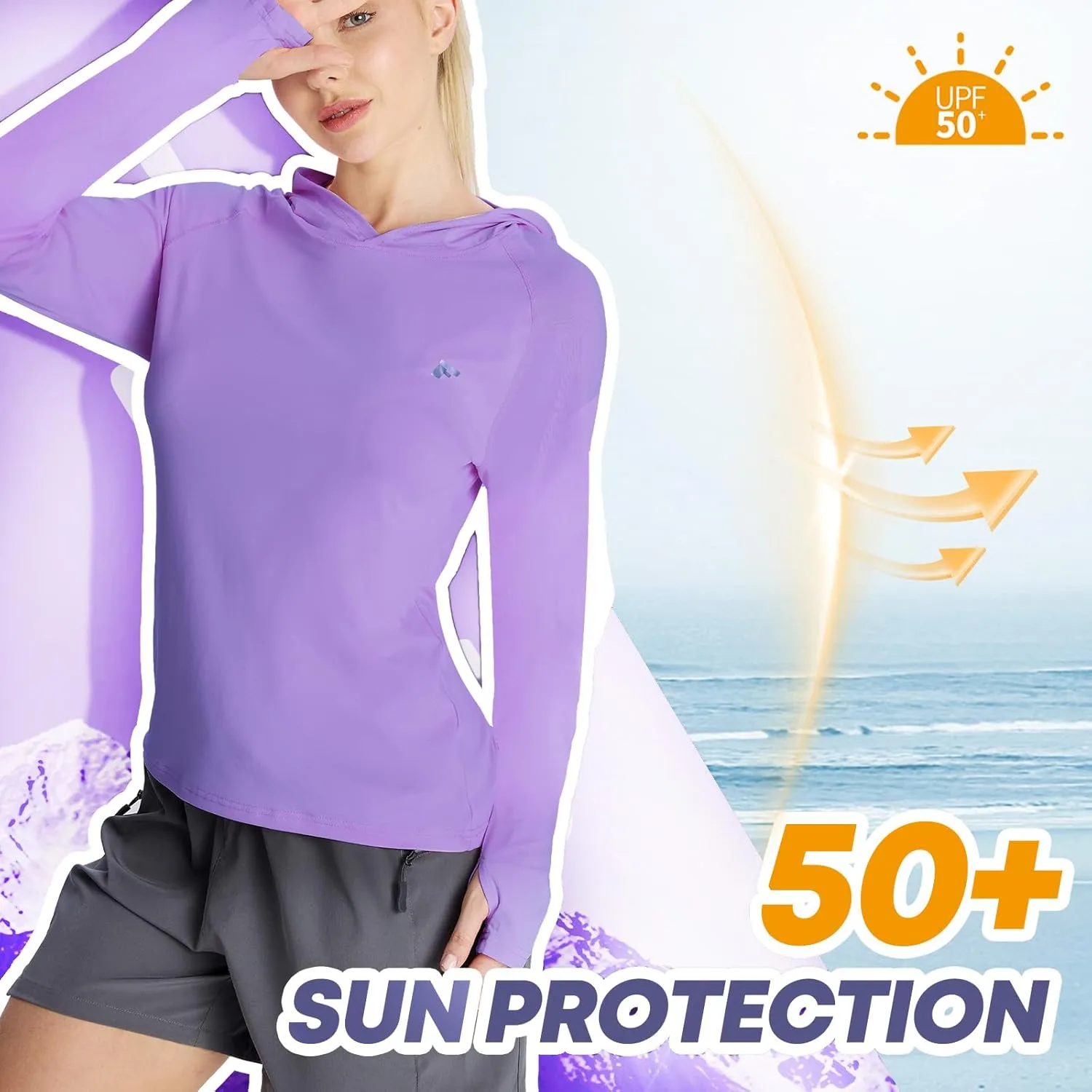women‘s 2 Pack UPF50  Sun Shirt Long Sleeve Hoodies UV Protection Clothing Hiking Athletic Outdoor Lightweight Shirt