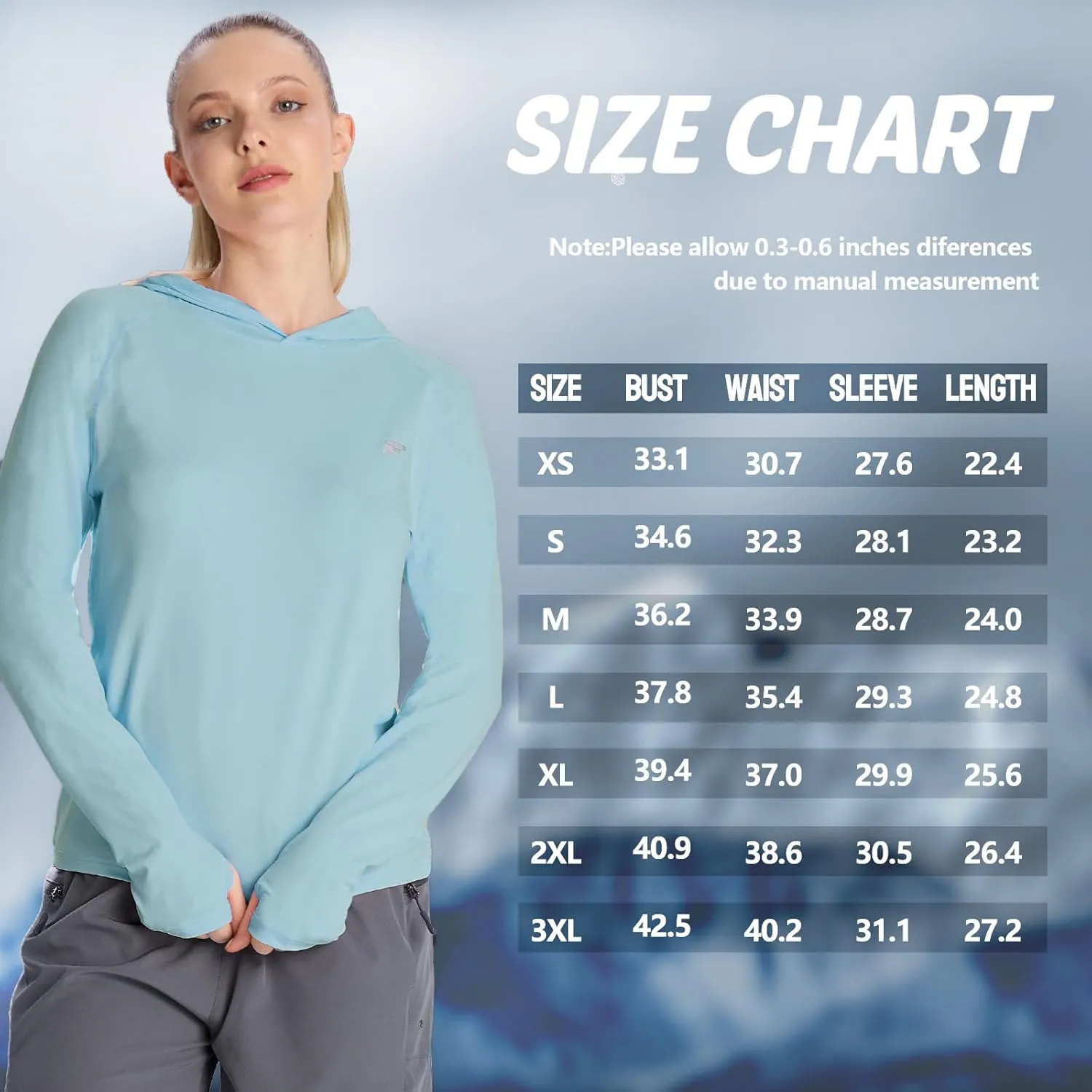 women‘s 2 Pack UPF50  Sun Shirt Long Sleeve Hoodies UV Protection Clothing Hiking Athletic Outdoor Lightweight Shirt