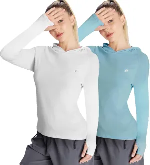 women‘s 2 Pack UPF50  Sun Shirt Long Sleeve Hoodies UV Protection Clothing Hiking Athletic Outdoor Lightweight Shirt