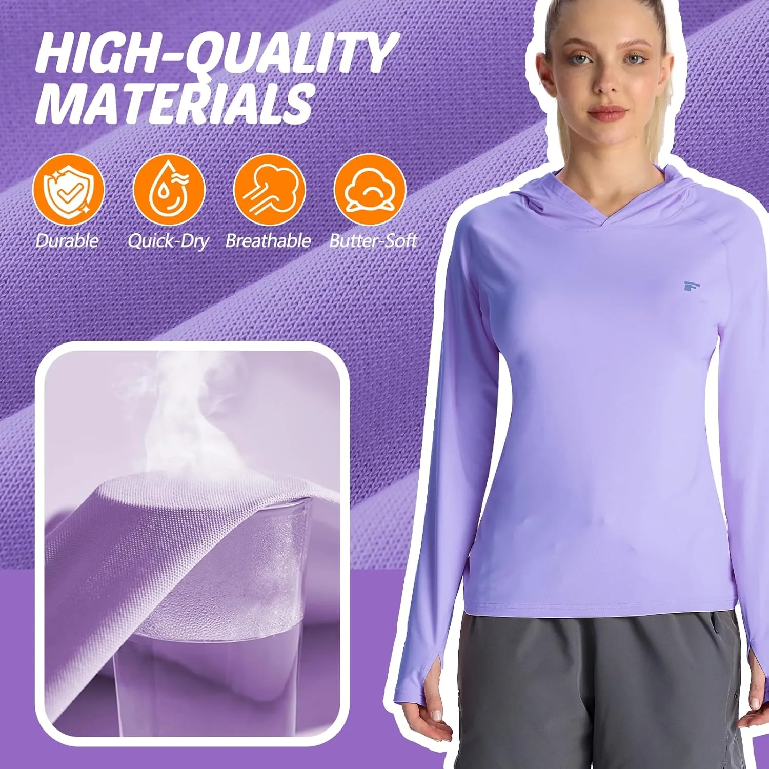 women‘s 2 Pack UPF50  Sun Shirt Long Sleeve Hoodies UV Protection Clothing Hiking Athletic Outdoor Lightweight Shirt