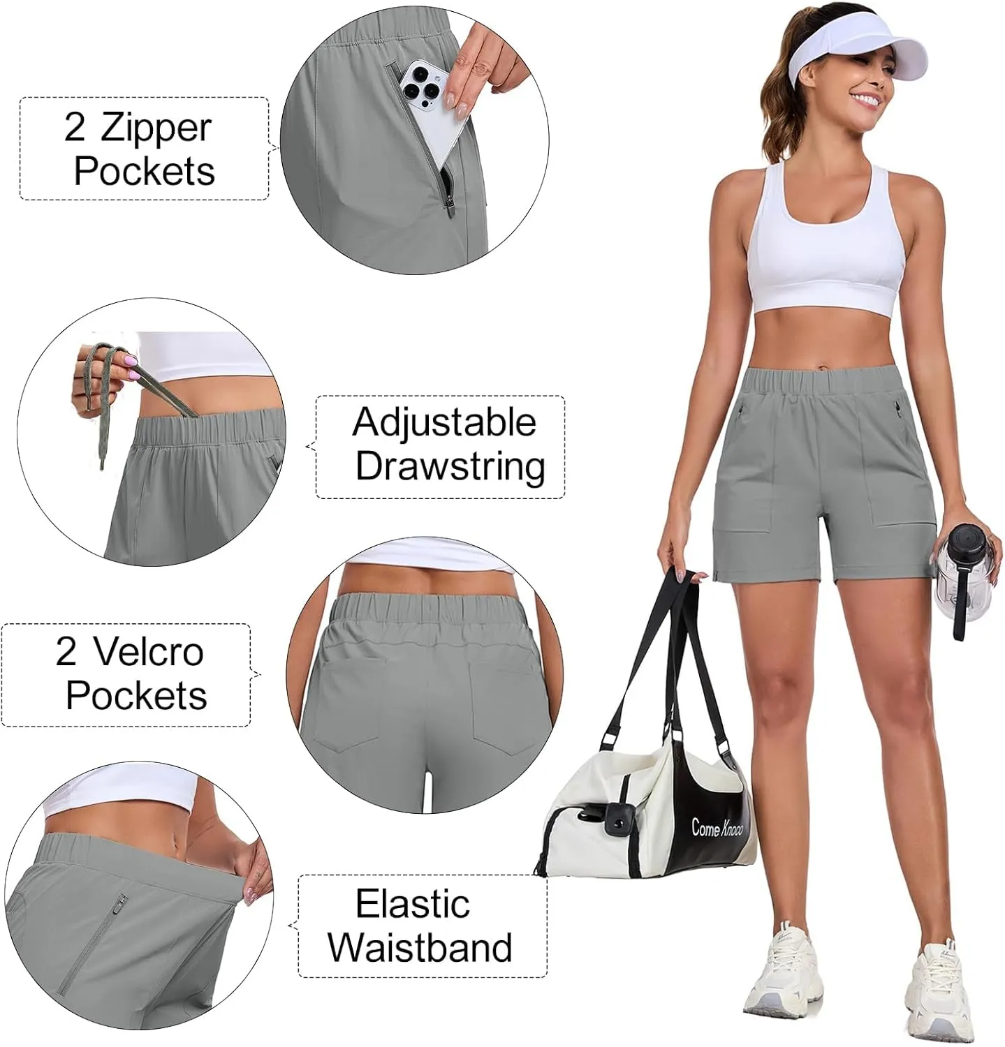 Womens 5'' Hiking Athletic Shorts Quick Dry Lightweight Golf Casual Summer Shorts with Zipper Pockets