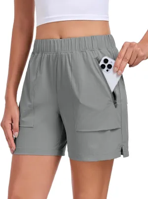 Womens 5'' Hiking Athletic Shorts Quick Dry Lightweight Golf Casual Summer Shorts with Zipper Pockets