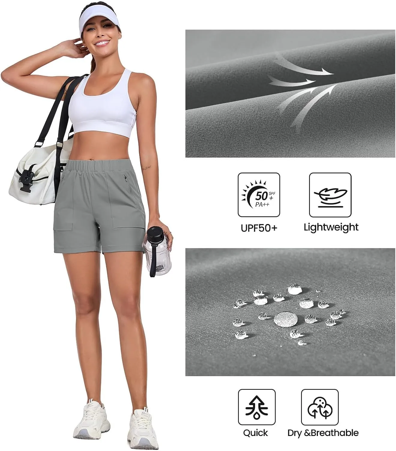 Womens 5'' Hiking Athletic Shorts Quick Dry Lightweight Golf Casual Summer Shorts with Zipper Pockets