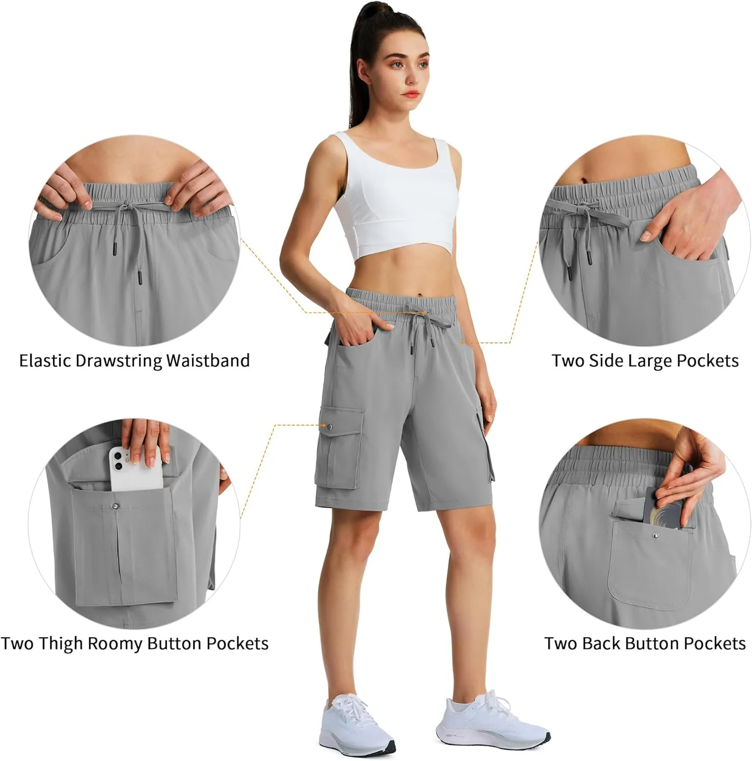 Women's 9" Hiking Cargo Shorts Quick Dry Lightweight Summer Shorts for Camping Travel Golf 6 Pockets