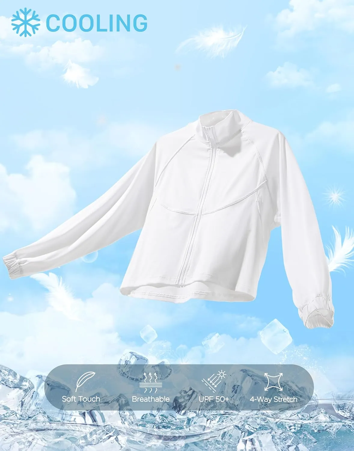 Women's Athletic Workout Jacket Lightweight UPF 50  Long Sleeve Sun Protection Shirts Zip Up Cropped Sun Jacket Hiking Tops