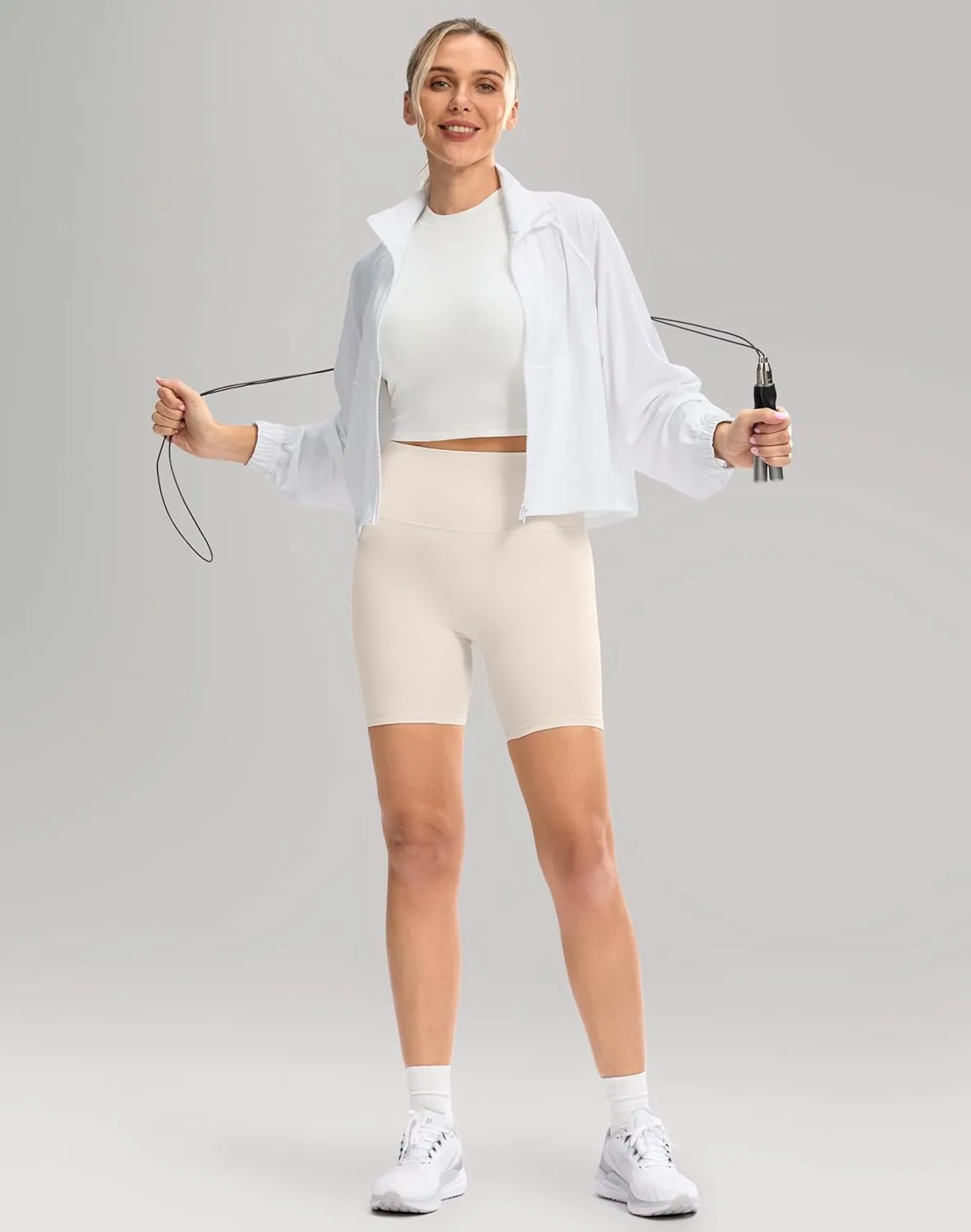Women's Athletic Workout Jacket Lightweight UPF 50  Long Sleeve Sun Protection Shirts Zip Up Cropped Sun Jacket Hiking Tops