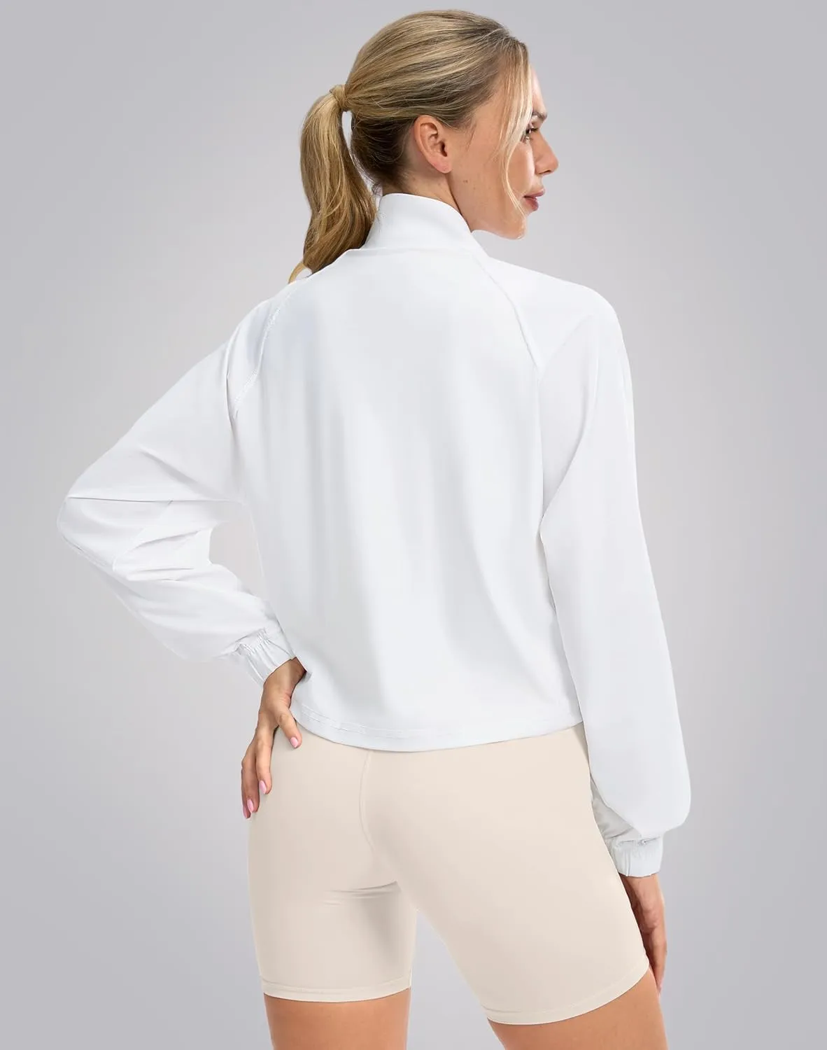 Women's Athletic Workout Jacket Lightweight UPF 50  Long Sleeve Sun Protection Shirts Zip Up Cropped Sun Jacket Hiking Tops