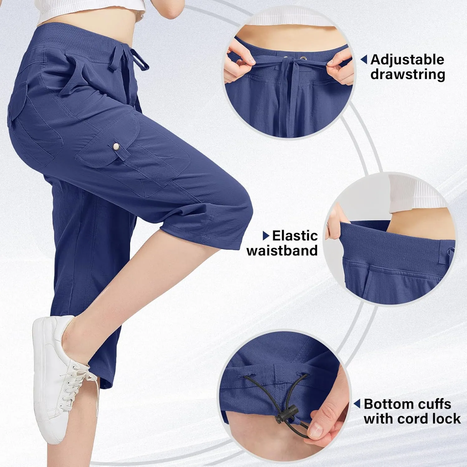 Women's Cargo Capris Hiking Pants with 6 Pockets Lightweight Quick Dry Outdoor Travel Casual Cotton Comfy Summer Pants