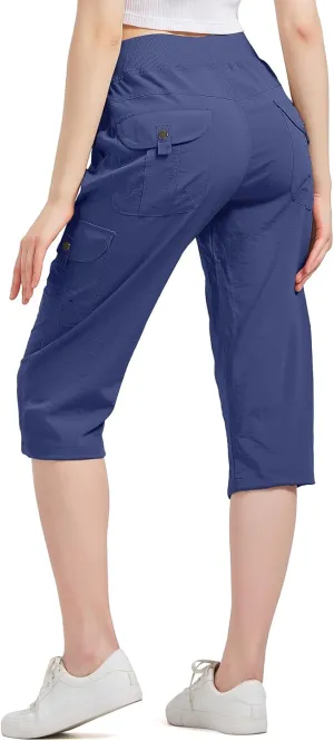 Women's Cargo Capris Hiking Pants with 6 Pockets Lightweight Quick Dry Outdoor Travel Casual Cotton Comfy Summer Pants