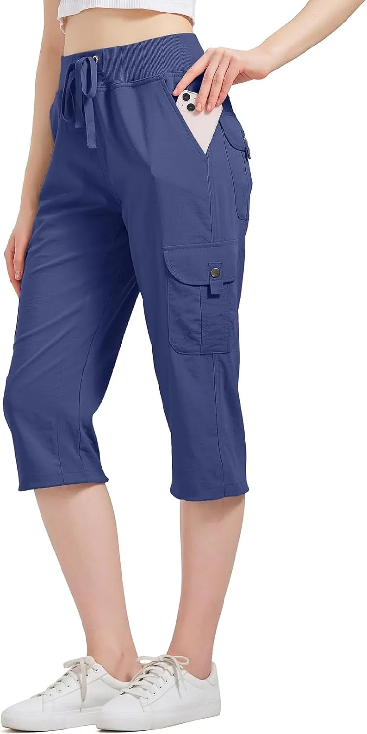 Women's Cargo Capris Hiking Pants with 6 Pockets Lightweight Quick Dry Outdoor Travel Casual Cotton Comfy Summer Pants