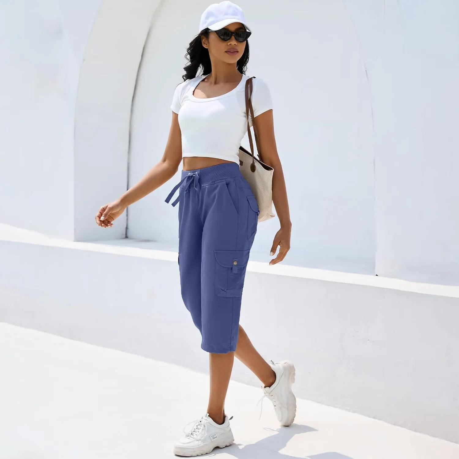 Women's Cargo Capris Hiking Pants with 6 Pockets Lightweight Quick Dry Outdoor Travel Casual Cotton Comfy Summer Pants