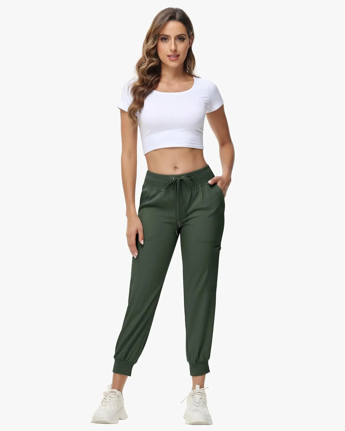 Women's Cargo Hiking Pants Quick Dry Lightweight Elastic Waist Button Pockets Joggers Athletic Sweatpants Travel Casual