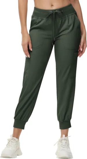 Women's Cargo Hiking Pants Quick Dry Lightweight Elastic Waist Button Pockets Joggers Athletic Sweatpants Travel Casual