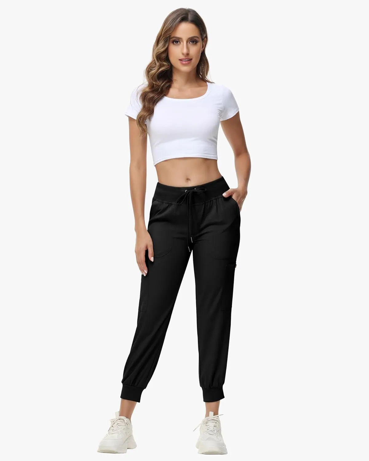 Women's Cargo Hiking Pants Quick Dry Lightweight Elastic Waist Button Pockets Joggers Athletic Sweatpants Travel Casual