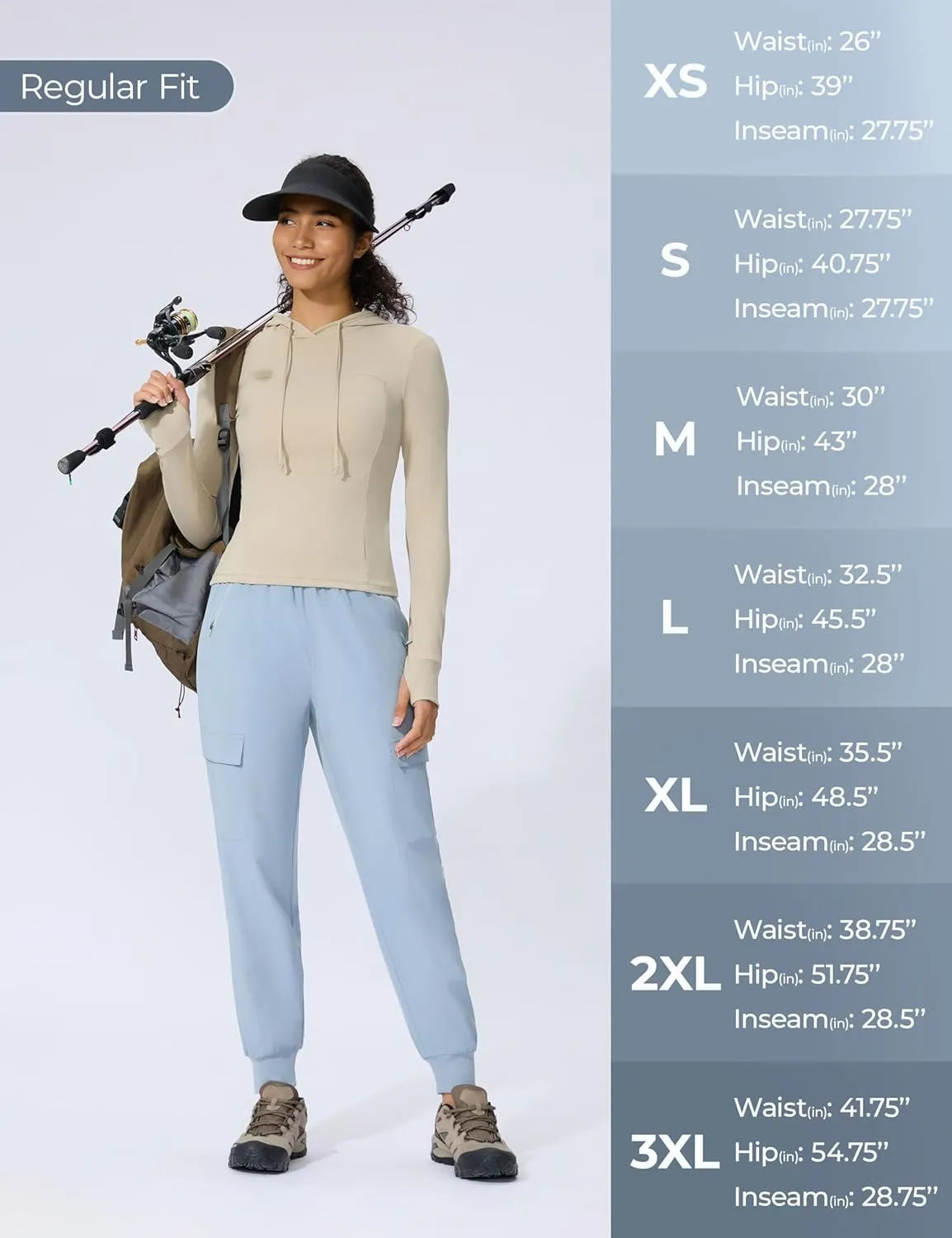 Women's Cargo Joggers Lightweight Hiking Jogger Pants Zipper Pockets Travel Athletic UPF 50 