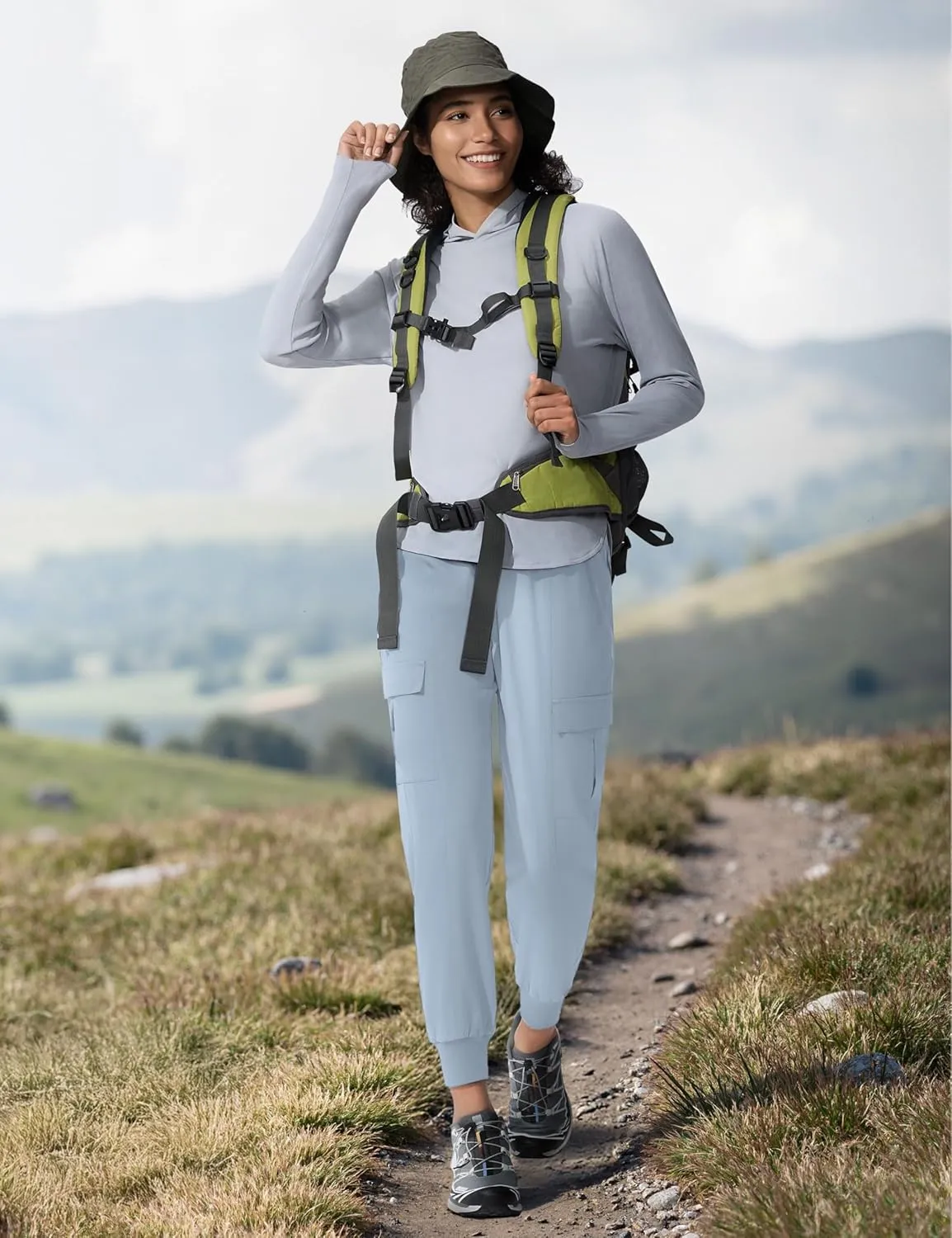 Women's Cargo Joggers Lightweight Hiking Jogger Pants Zipper Pockets Travel Athletic UPF 50 
