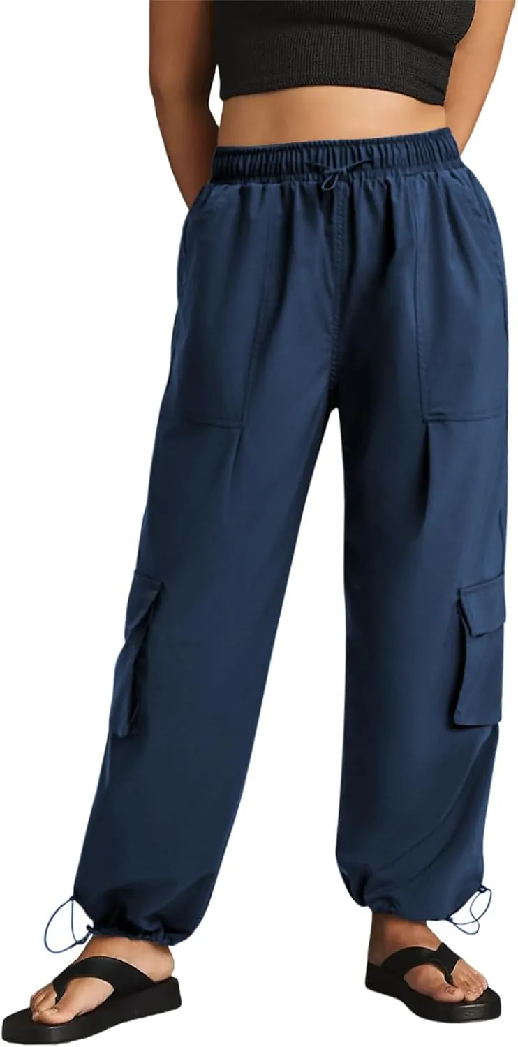 Women's Cargo Pants Water Resistant Lightweight Drawstring Hiking Joggers Base Jump Parachute Pants