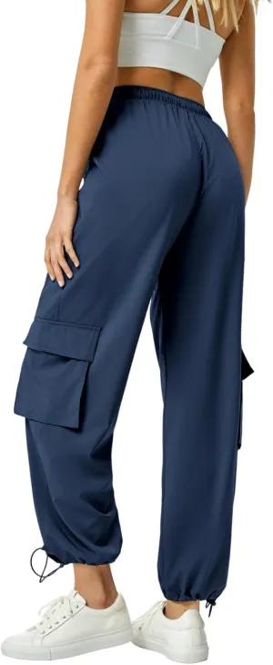 Women's Cargo Pants Water Resistant Lightweight Drawstring Hiking Joggers Base Jump Parachute Pants
