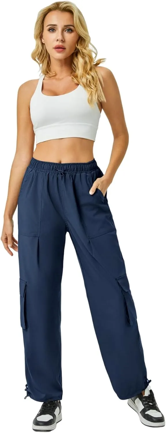 Women's Cargo Pants Water Resistant Lightweight Drawstring Hiking Joggers Base Jump Parachute Pants