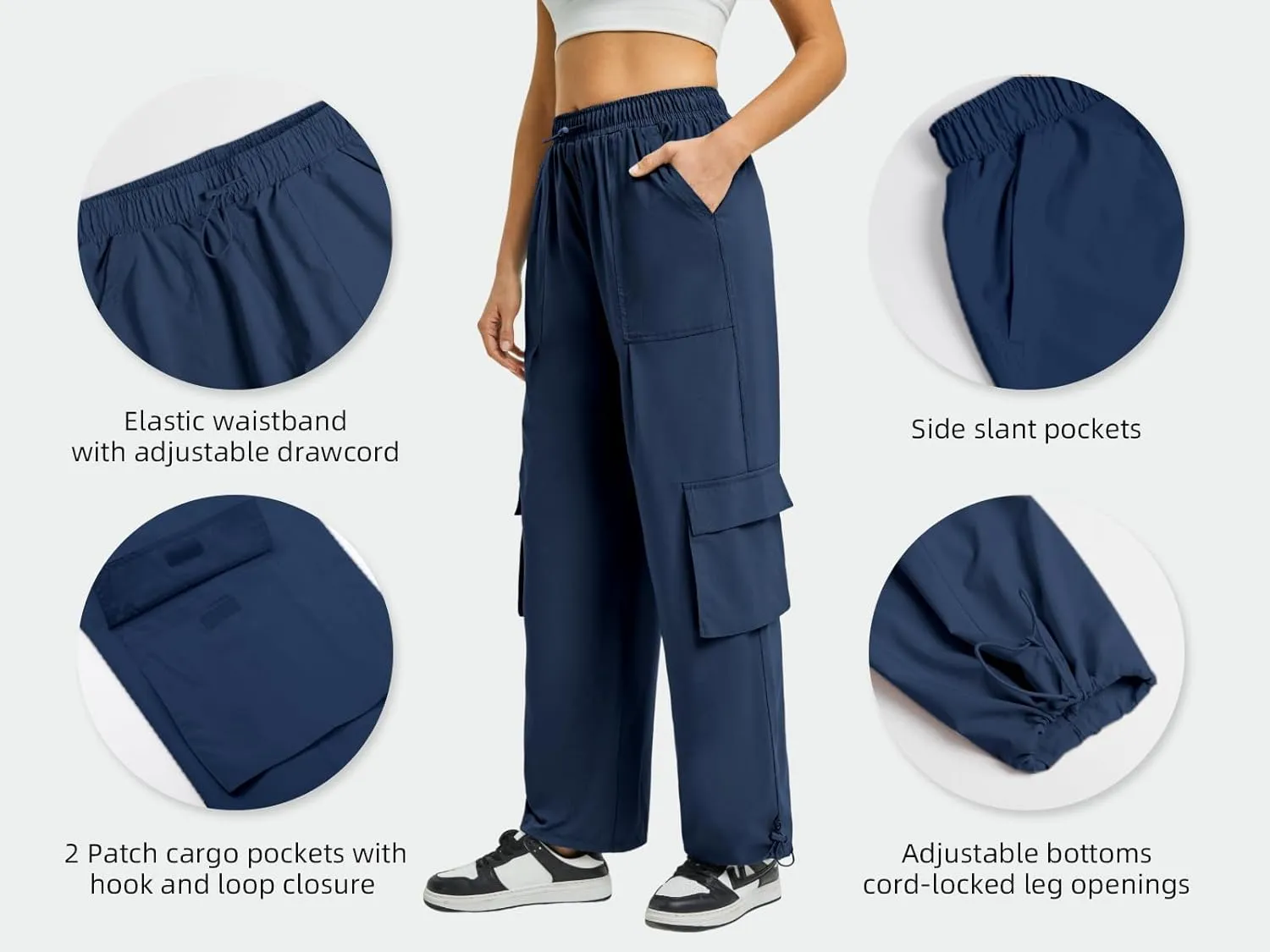 Women's Cargo Pants Water Resistant Lightweight Drawstring Hiking Joggers Base Jump Parachute Pants