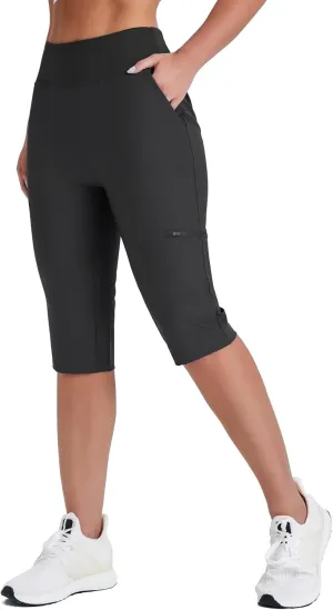 Women's Golf Capri Pants with Zipper Pockets Below The Knee Shorts Lightweight Long Hiking Shorts Knee Length