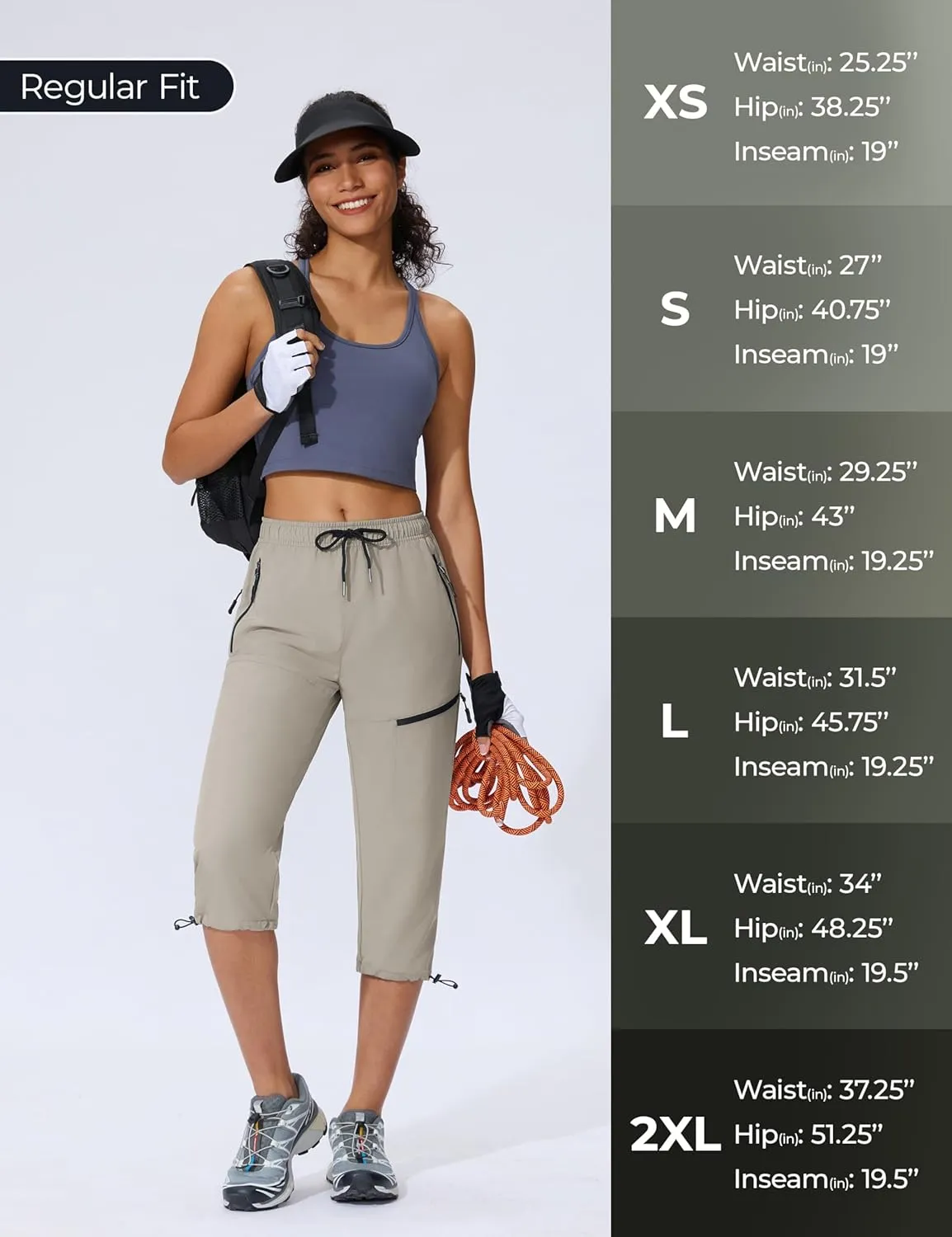 Women's Hiking Capri Pants Lightweight Quick Dry Outdoor Cargo Capris Camping Travel Zipper Pockets