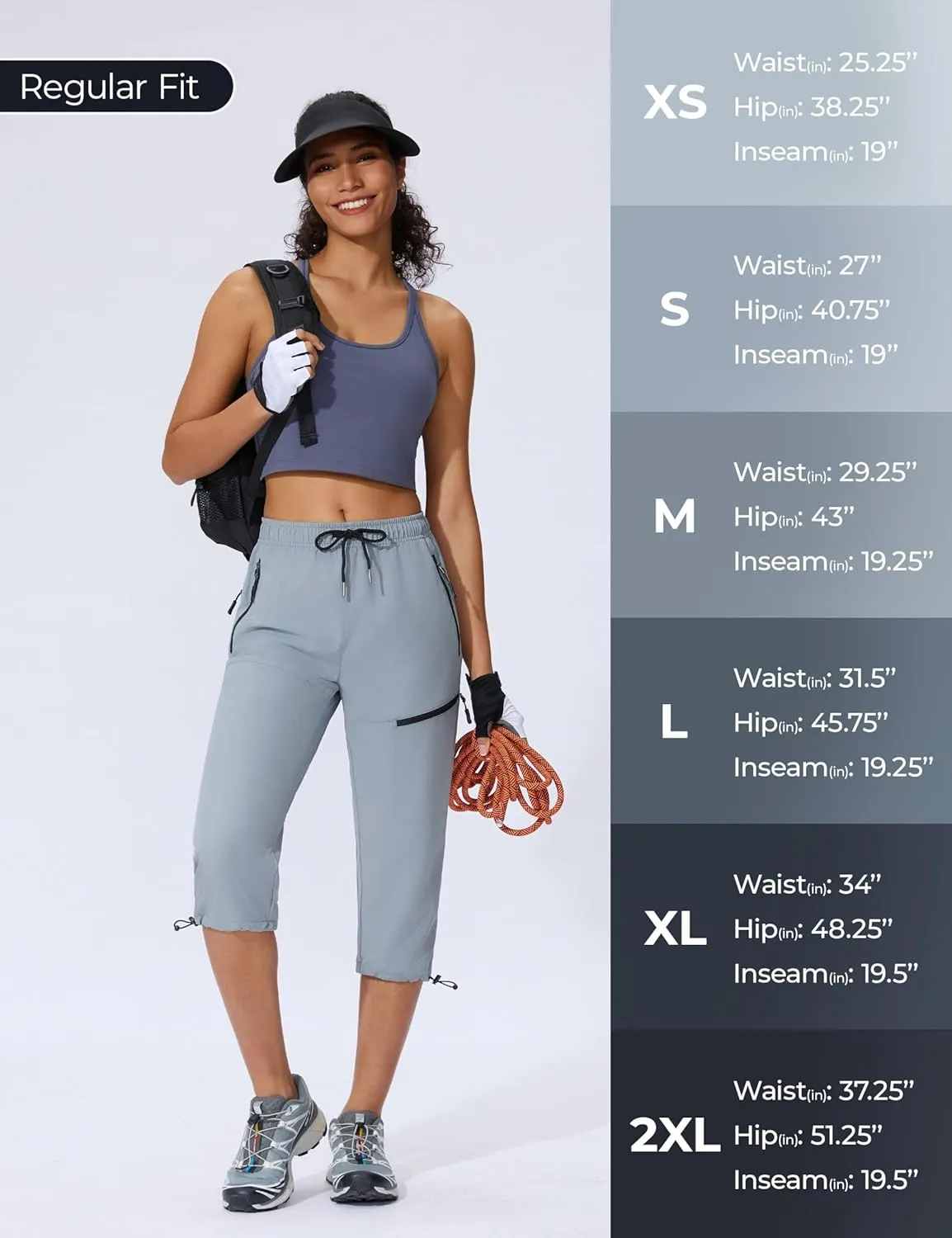 Women's Hiking Capri Pants Lightweight Quick Dry Outdoor Cargo Capris Camping Travel Zipper Pockets