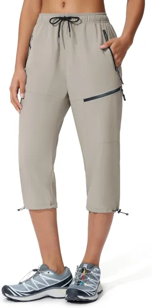 Women's Hiking Capri Pants Lightweight Quick Dry Outdoor Cargo Capris Camping Travel Zipper Pockets