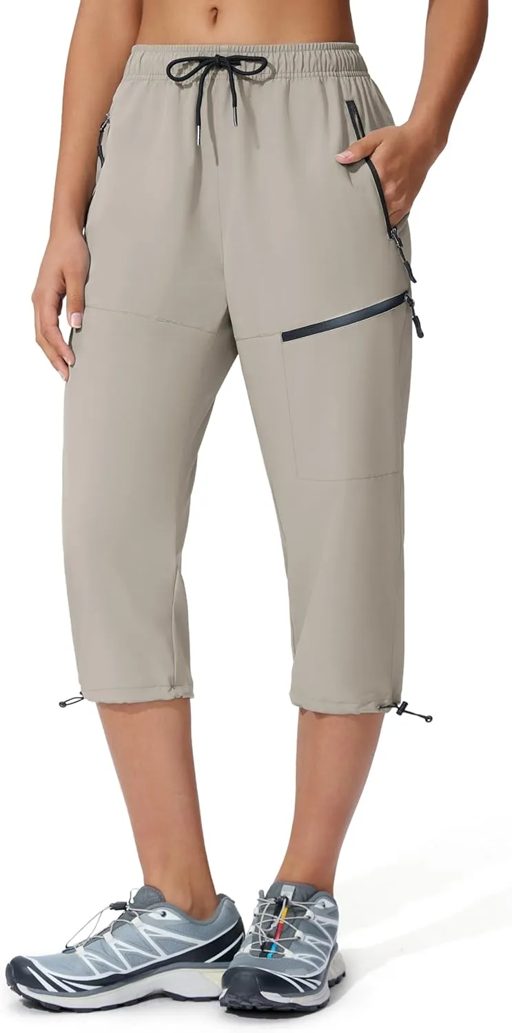 Women's Hiking Capri Pants Lightweight Quick Dry Outdoor Cargo Capris Camping Travel Zipper Pockets