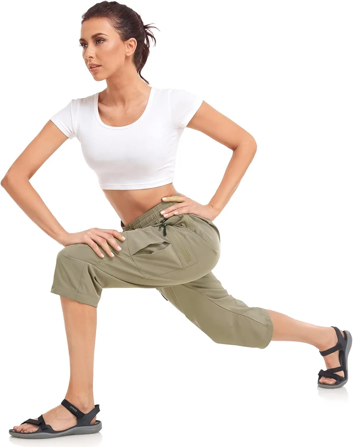 Women's Hiking Capris Pants Dri Fit UPF50  Outdoor Camping Travel Capri Elastic Waist Drawcord Active Joggers Capris