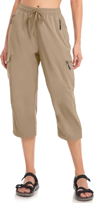 Women's Hiking Capris Pants Dri Fit UPF50  Outdoor Camping Travel Capri Elastic Waist Drawcord Active Joggers Capris