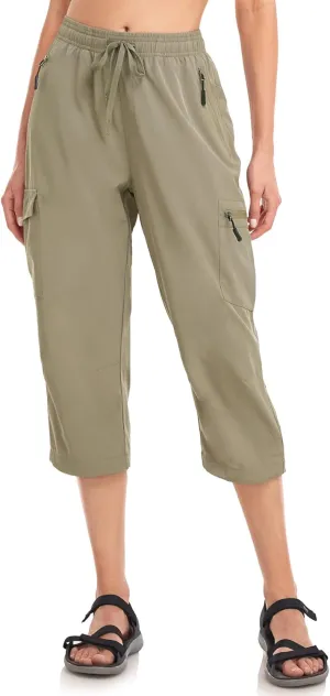 Women's Hiking Capris Pants Dri Fit UPF50  Outdoor Camping Travel Capri Elastic Waist Drawcord Active Joggers Capris