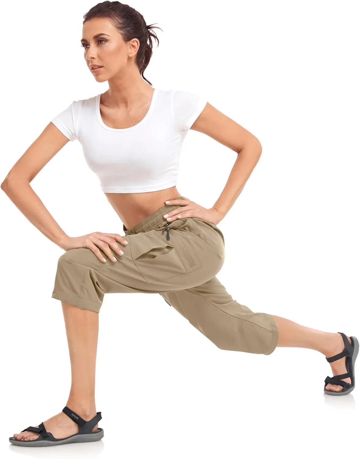 Women's Hiking Capris Pants Dri Fit UPF50  Outdoor Camping Travel Capri Elastic Waist Drawcord Active Joggers Capris