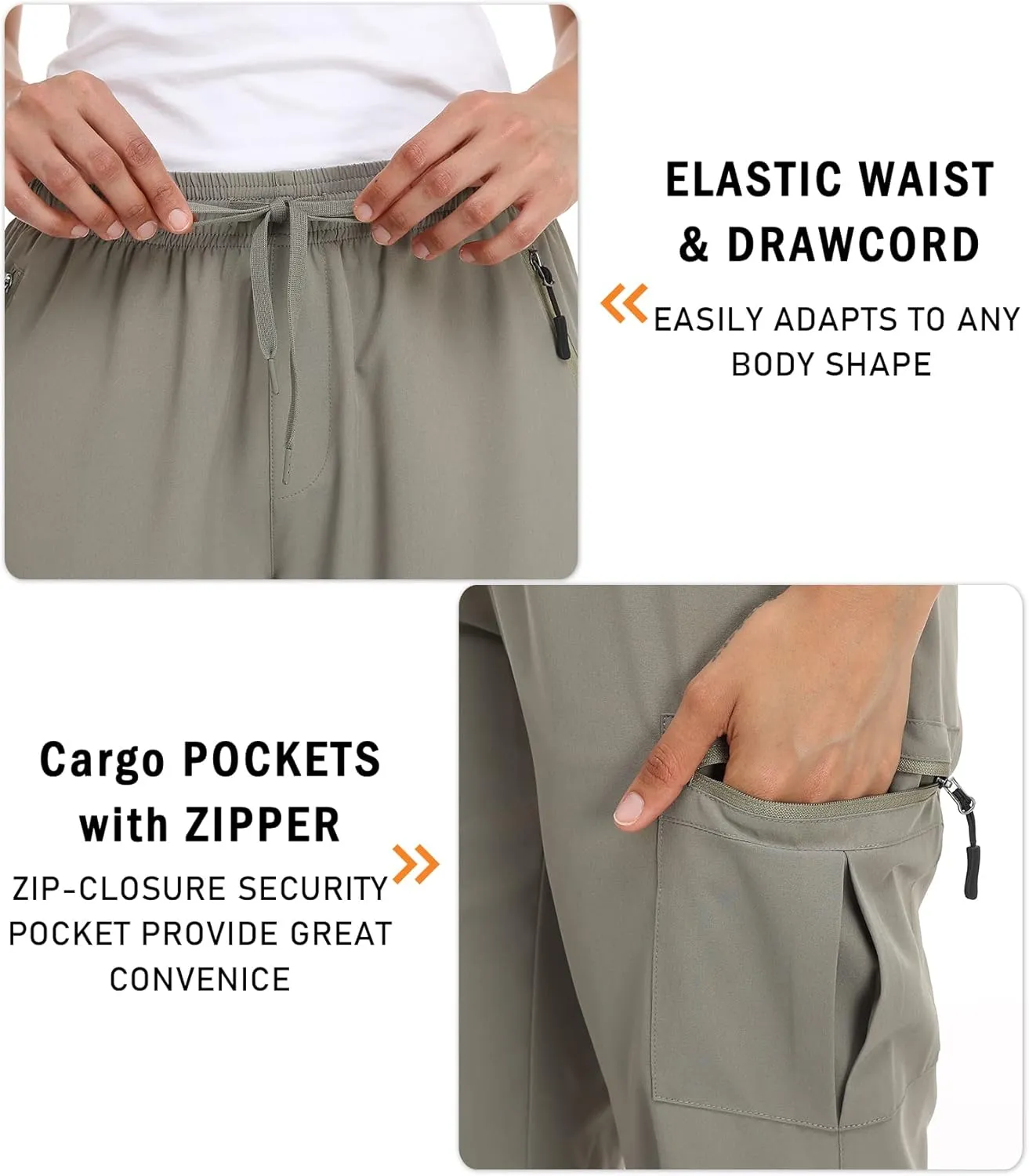 Women's Hiking Capris Pants Dri Fit UPF50  Outdoor Camping Travel Capri Elastic Waist Drawcord Active Joggers Capris