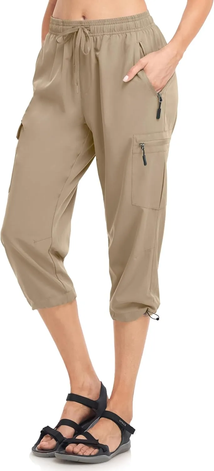 Women's Hiking Capris Pants Dri Fit UPF50  Outdoor Camping Travel Capri Elastic Waist Drawcord Active Joggers Capris