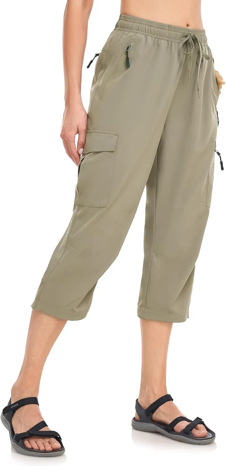 Women's Hiking Capris Pants Dri Fit UPF50  Outdoor Camping Travel Capri Elastic Waist Drawcord Active Joggers Capris