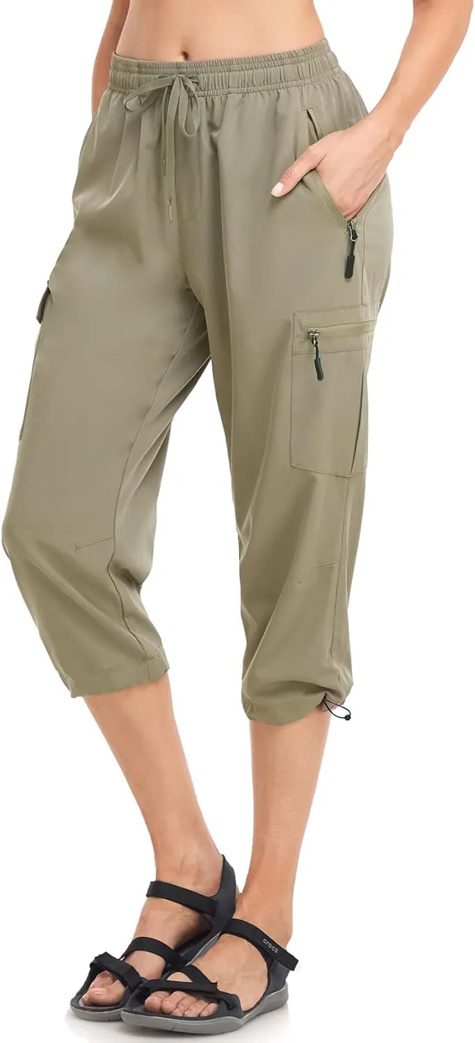 Women's Hiking Capris Pants Dri Fit UPF50  Outdoor Camping Travel Capri Elastic Waist Drawcord Active Joggers Capris