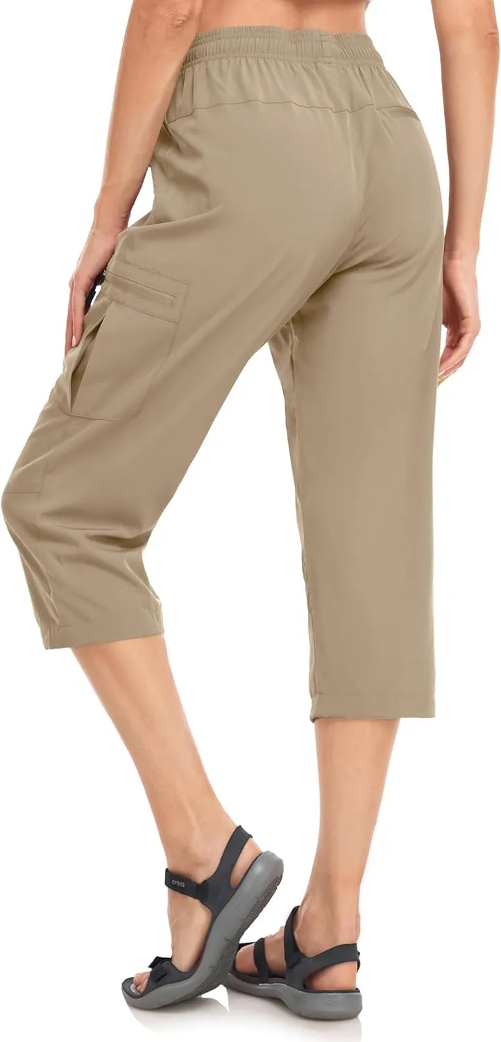 Women's Hiking Capris Pants Dri Fit UPF50  Outdoor Camping Travel Capri Elastic Waist Drawcord Active Joggers Capris
