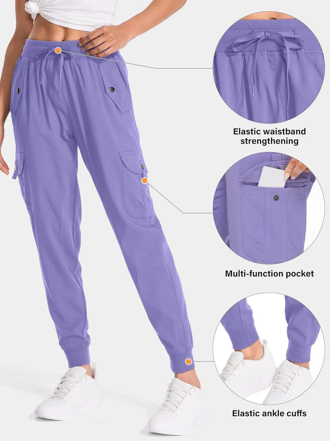 Women's Hiking Cargo Pants Quick Dry Lightweight Elastic Waist Outdoor Trail Safari Golf Casual