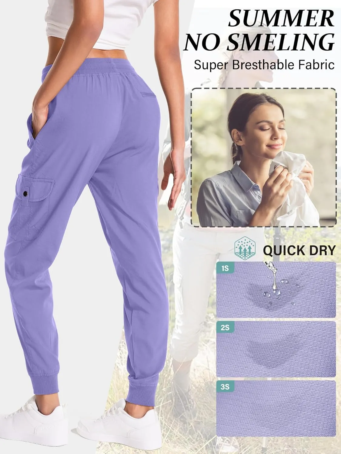 Women's Hiking Cargo Pants Quick Dry Lightweight Elastic Waist Outdoor Trail Safari Golf Casual