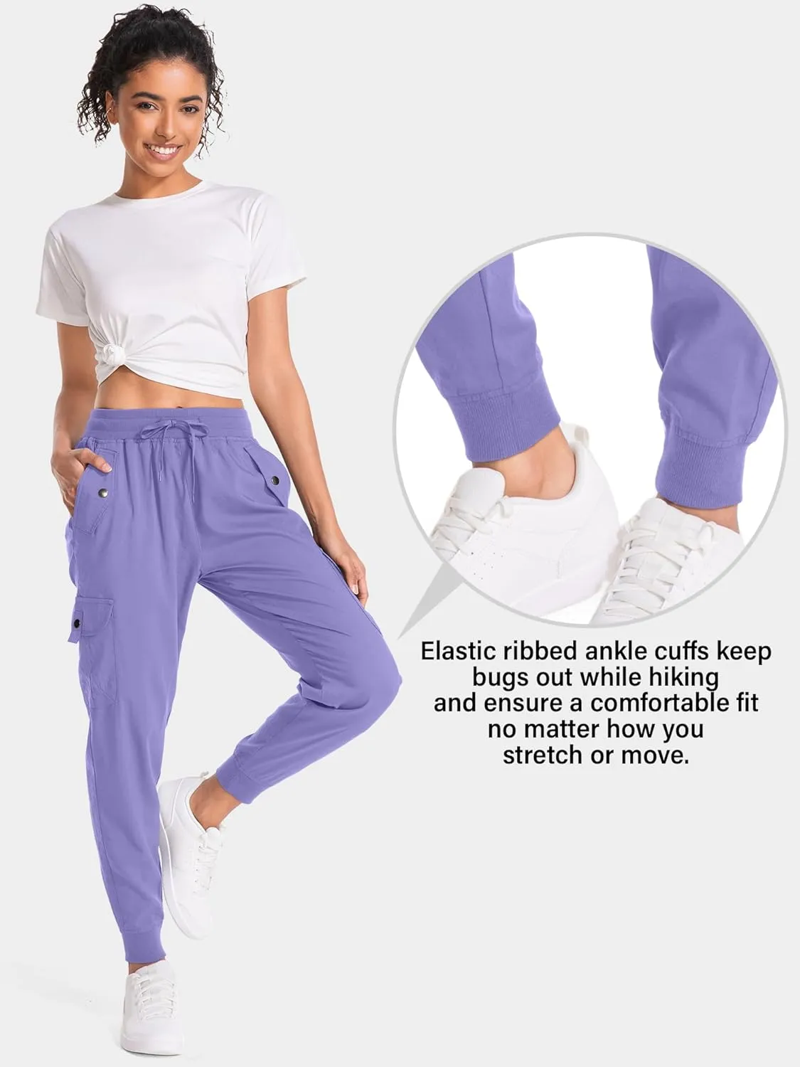 Women's Hiking Cargo Pants Quick Dry Lightweight Elastic Waist Outdoor Trail Safari Golf Casual