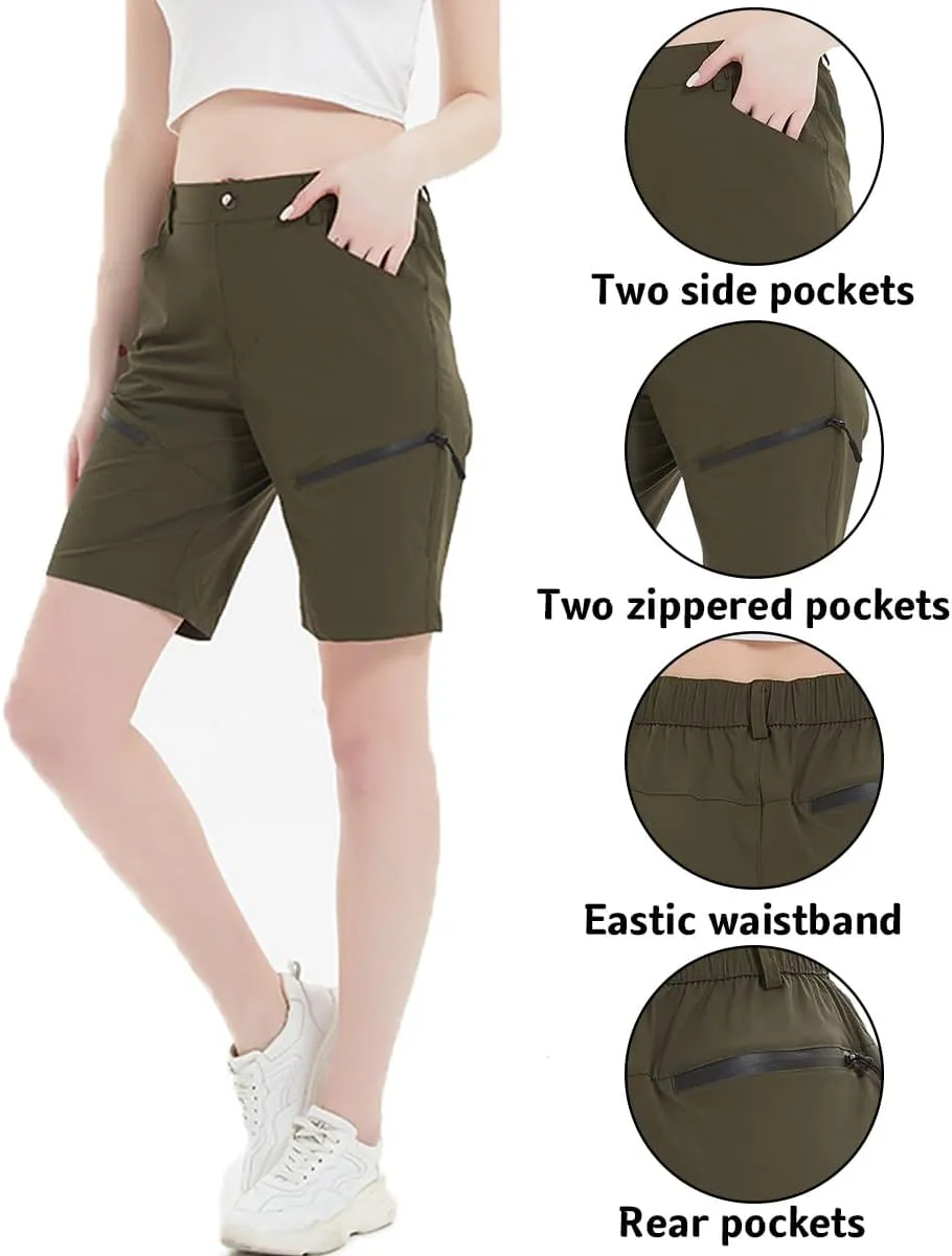 Women's Hiking Cargo Shorts Summer Quick Dry Lightweight Shorts Travel Athletic Golf with Zipper Pockets